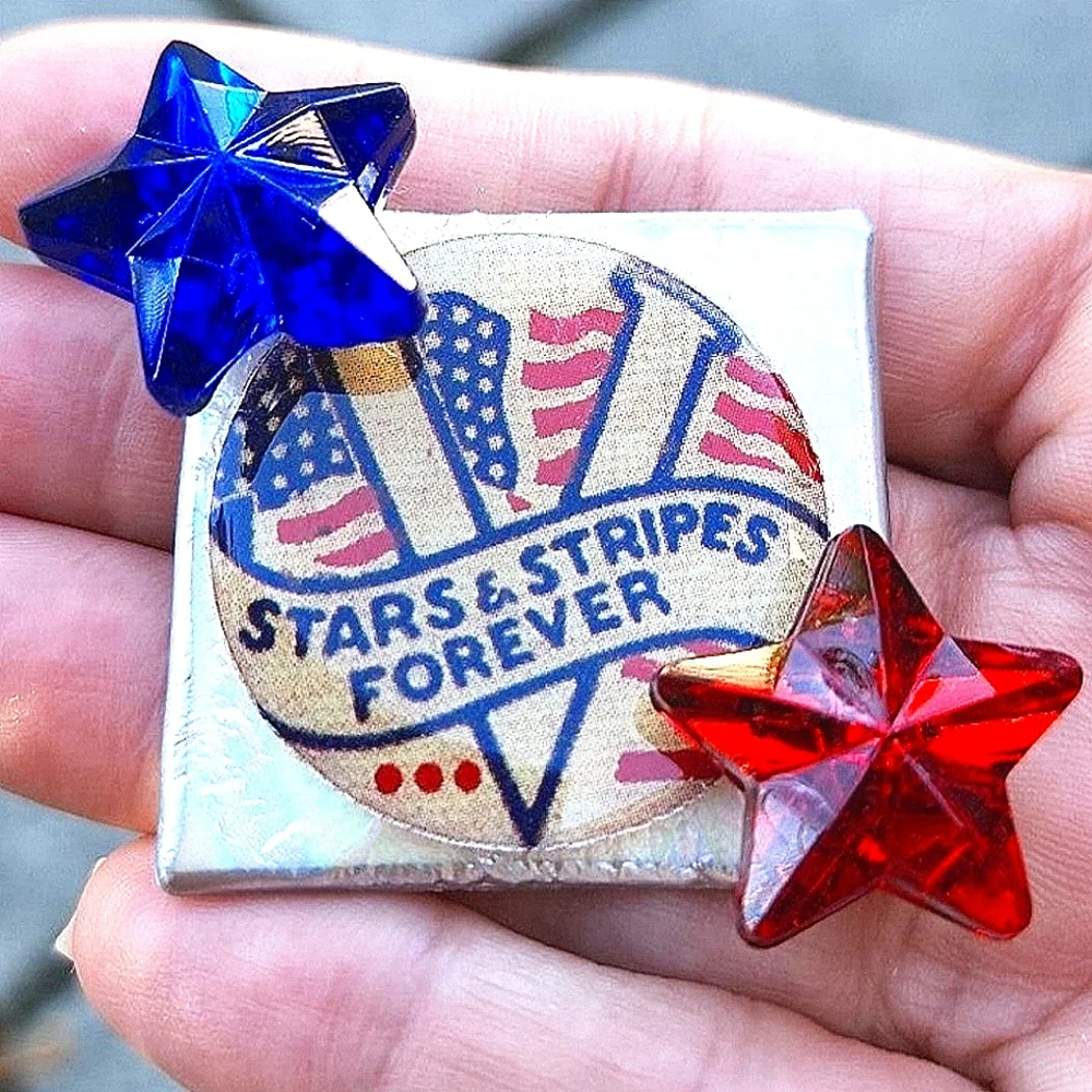 Pair Of Mixed Media Patriotic Flag Pins
